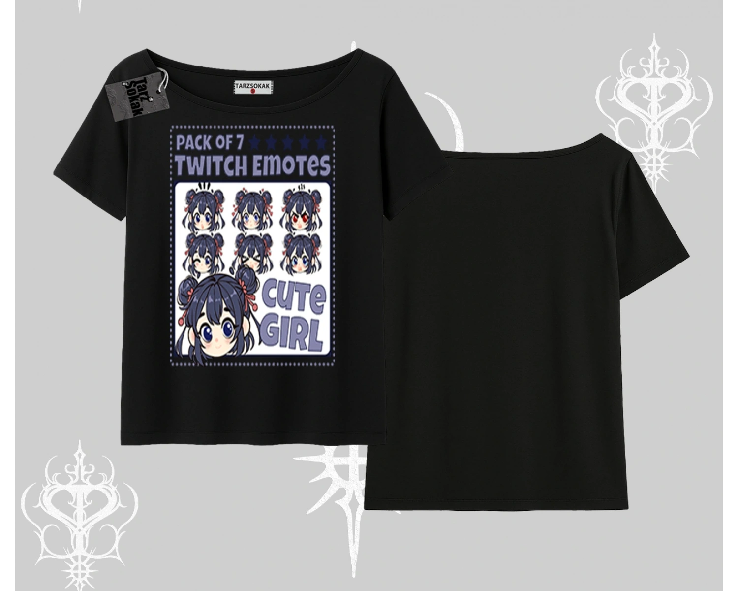 Kayık Yaka Tshirt Twitch Emotes Cute Girl Anime Expression