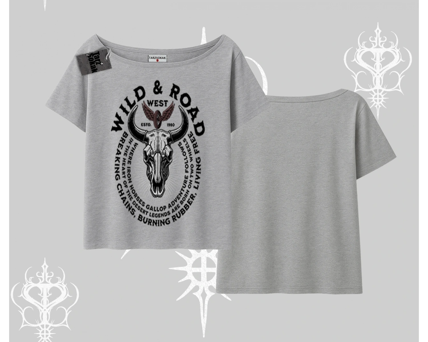 Kayık Yaka Tshirt Wild & Road Western Skull Biker Street Culture