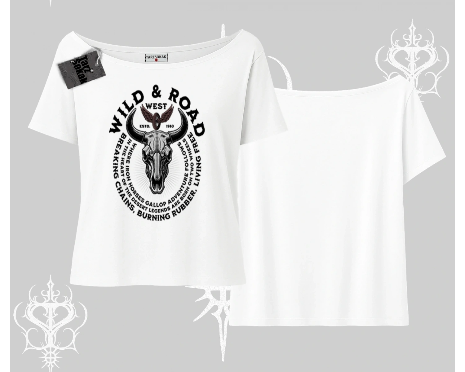 Kayık Yaka Tshirt Wild & Road Western Skull Biker Street Culture