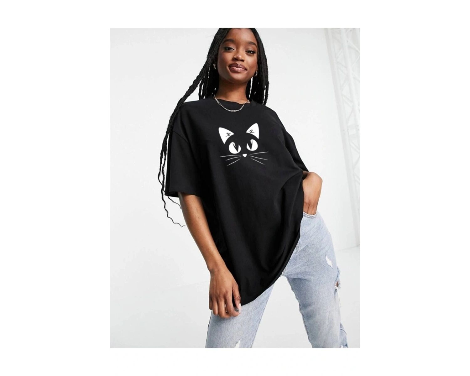 Kedi Baskı Oversize T-shirt