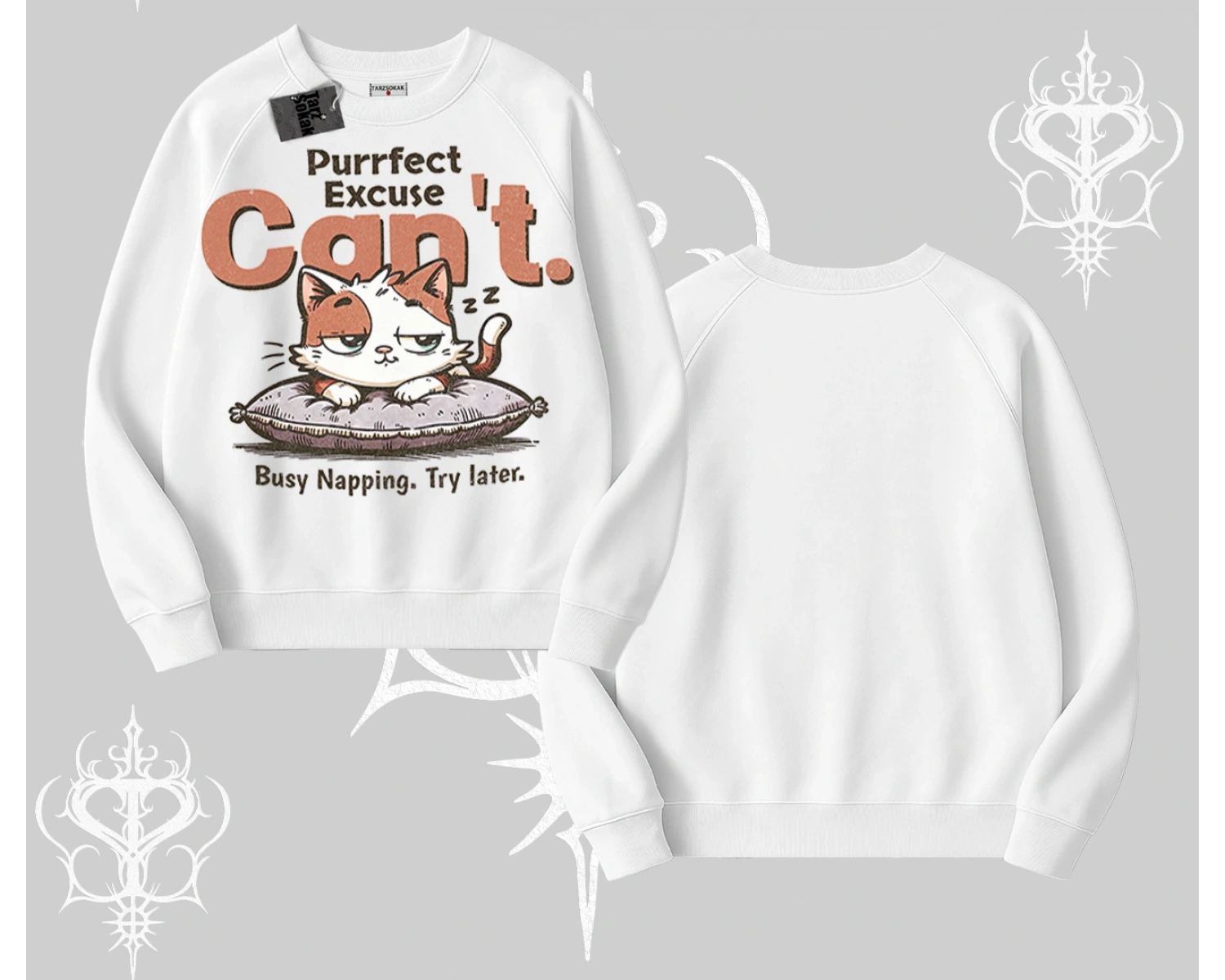 Kedi Baskılı Cant Busy Napping Y2K  Biskilet Sweatshirt