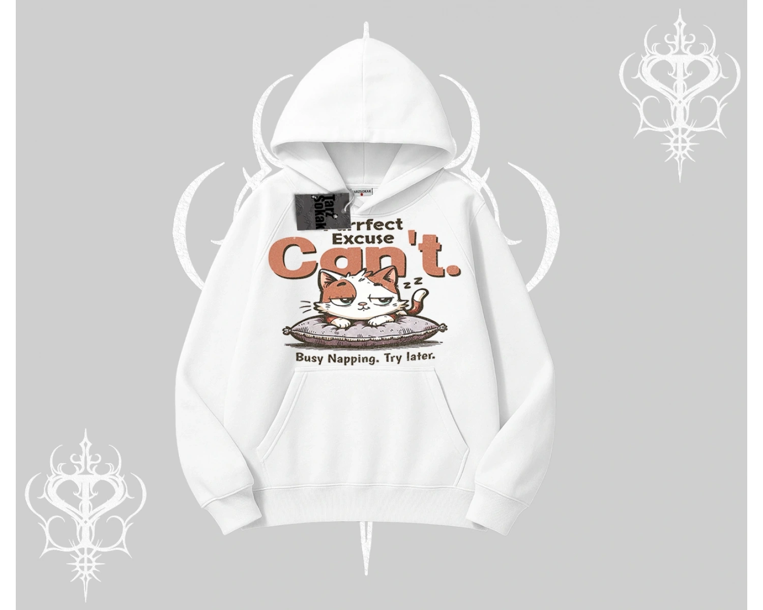 Kedi Baskılı Cant Busy Napping Y2K  Kapşonlu Sweatshirt