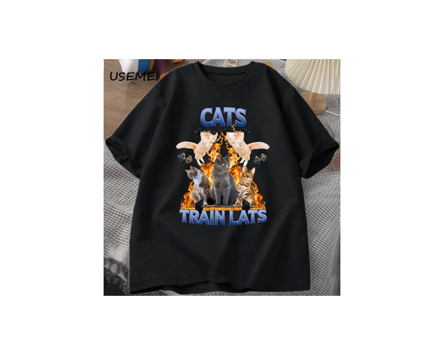 Kedi tren Lats Graphci T shirt komik spor adam giysileri Tshirt boy rahat pamuk kısa kollu ti 2961