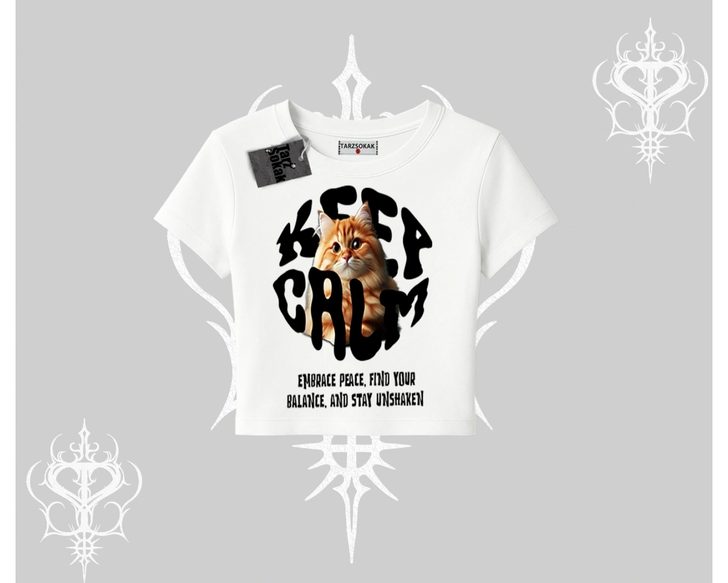 Keep Calm Yazılı Kedi Baskılı Streetwear Babby Tee Tshirt