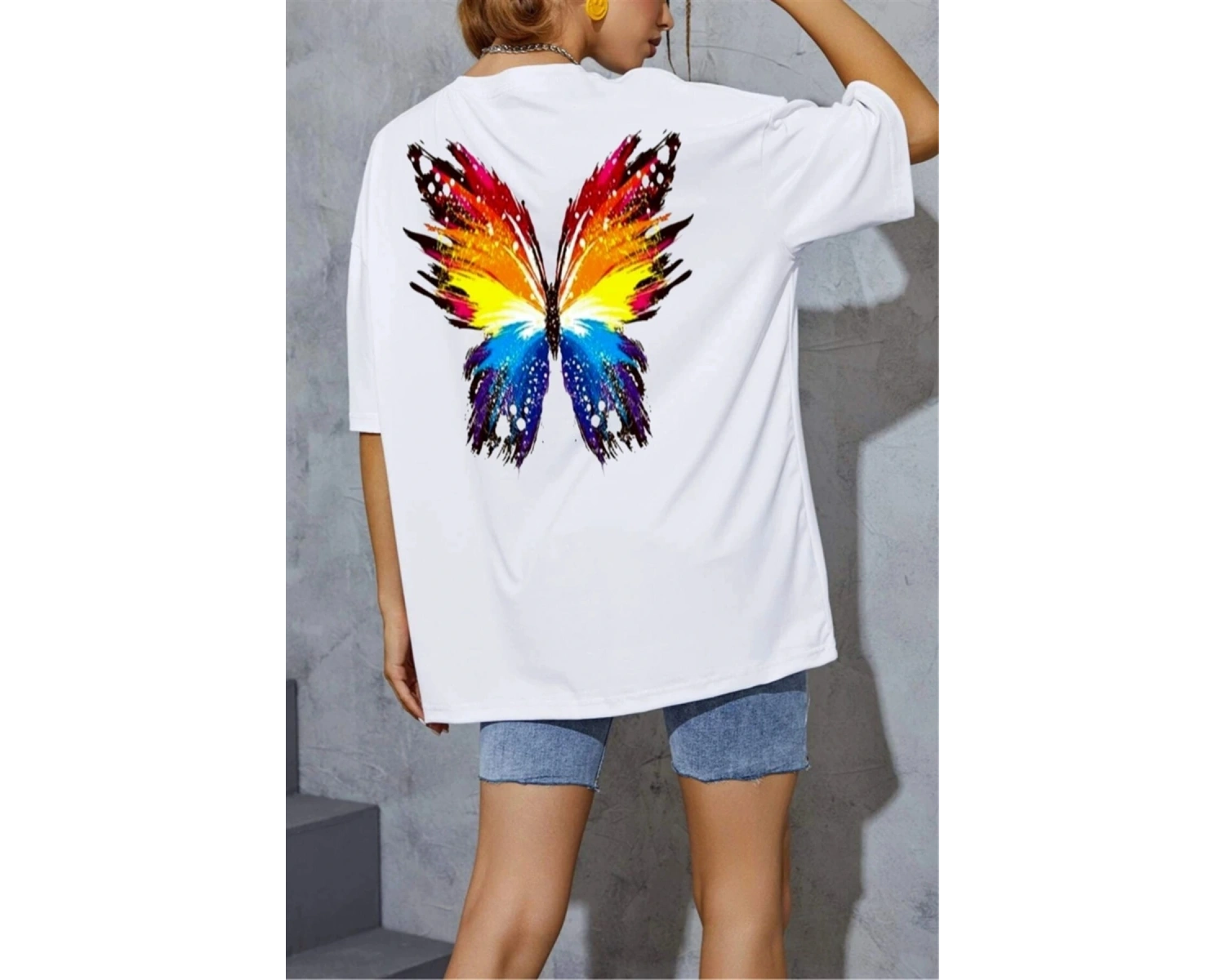 Kelebek Baskı Oversize T-shirt