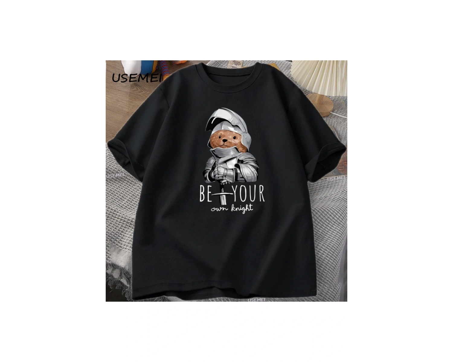 Kendi Şövalye Ayı T-shirt Erkekler Rahat Pamuk Kısa Kollu Erkek Giysileri Komik Ayı Baskı Tsh 3065