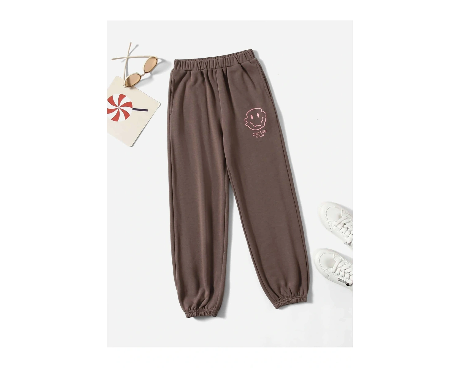 Kids EVRYDAY Girls Letter & Expression Print Elastic Waist Eşofman Altı