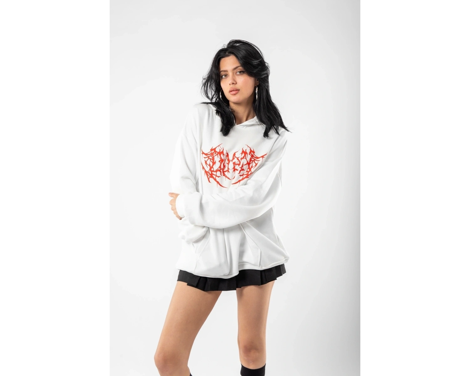 Kırmızı Dusk Baskılı Oversize Unisex Beyaz