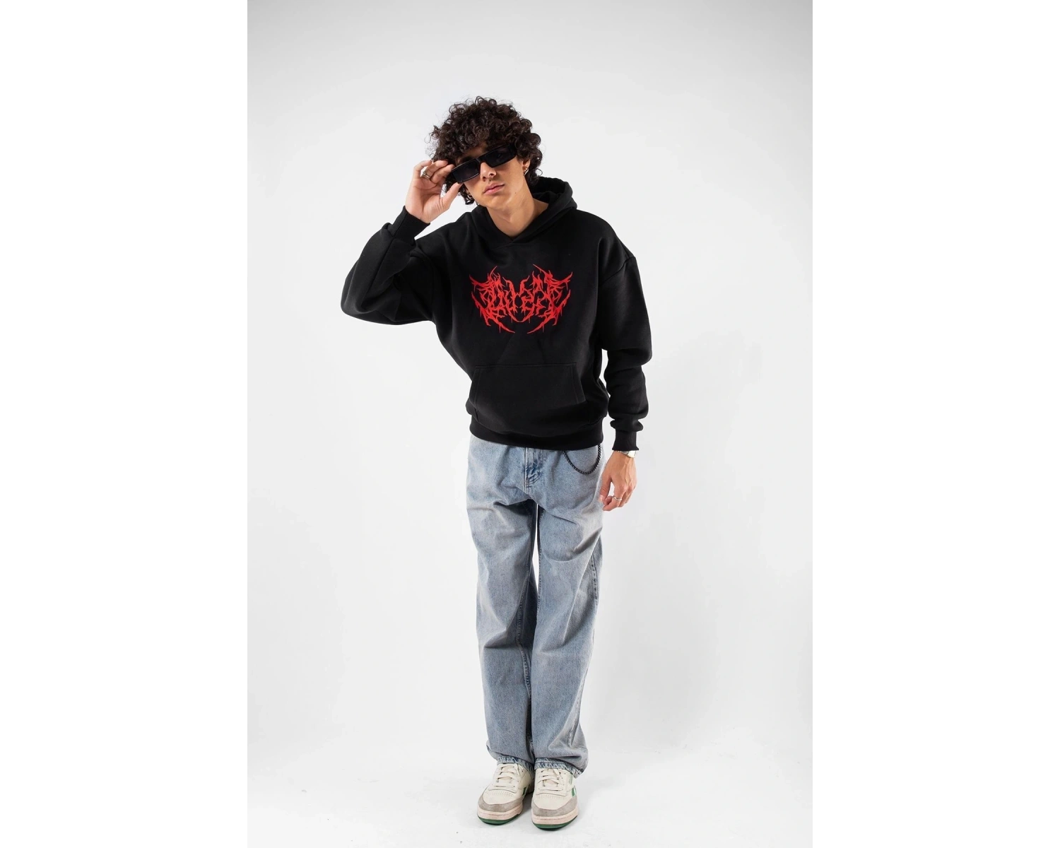 Kırmızı Dusk Baskılı Oversize Unisex Beyaz