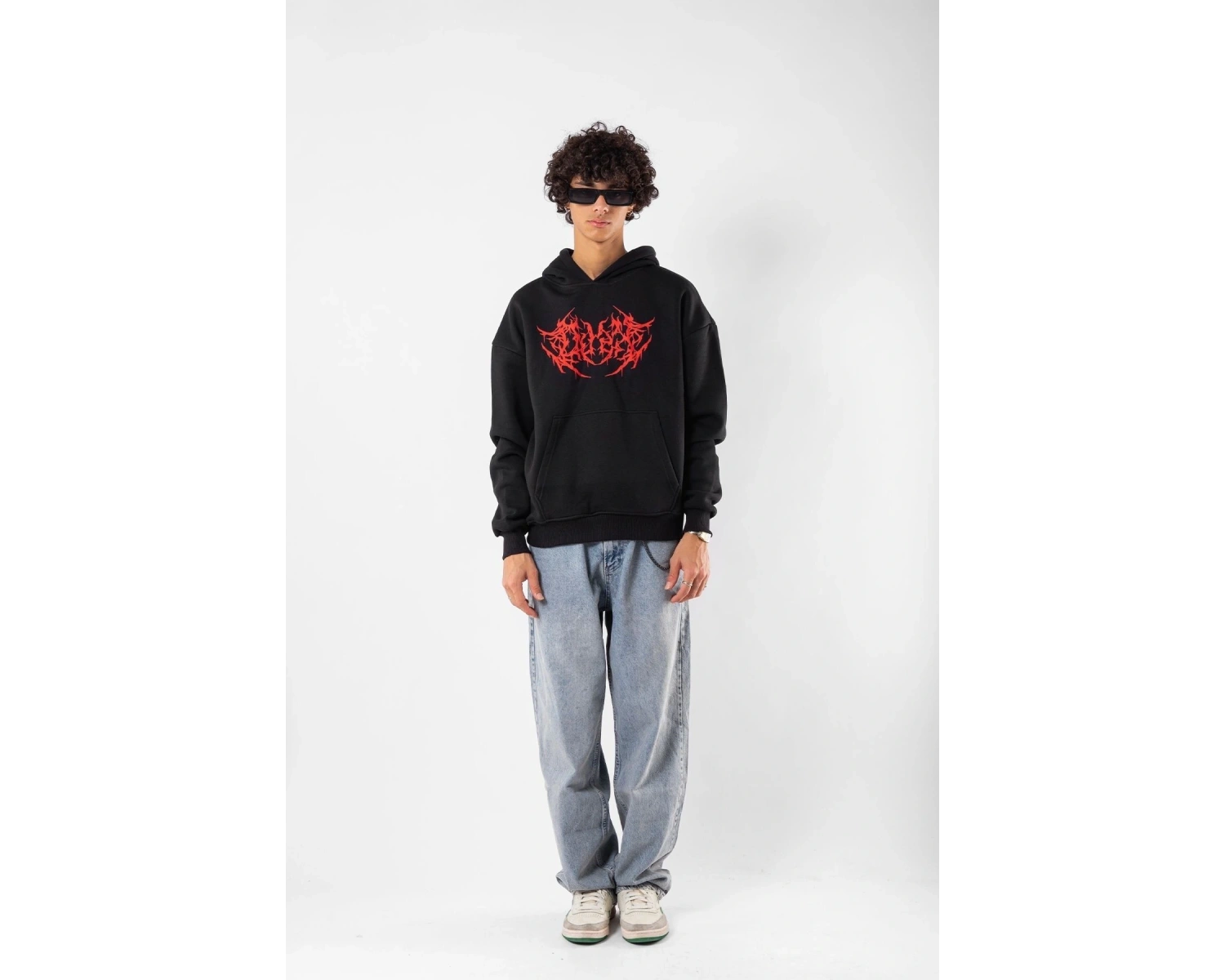 Kırmızı Dusk Baskılı Oversize Unisex Beyaz