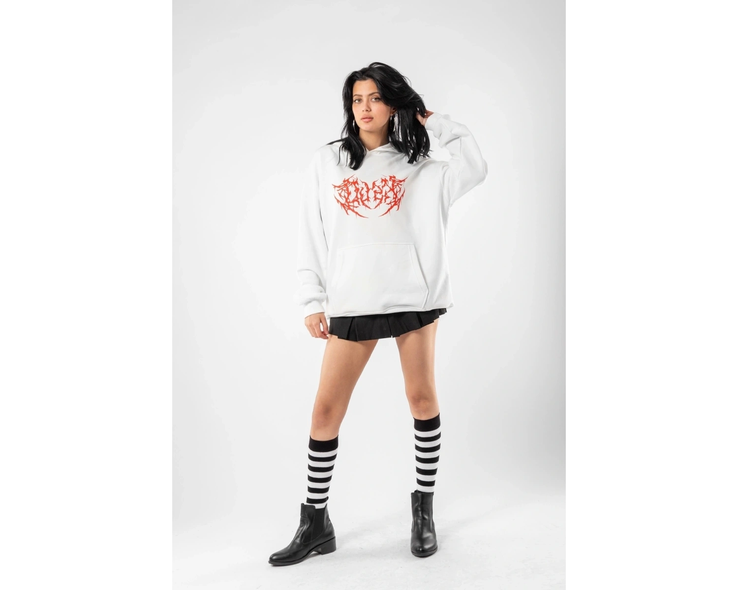 Kırmızı Dusk Baskılı Oversize Unisex Beyaz