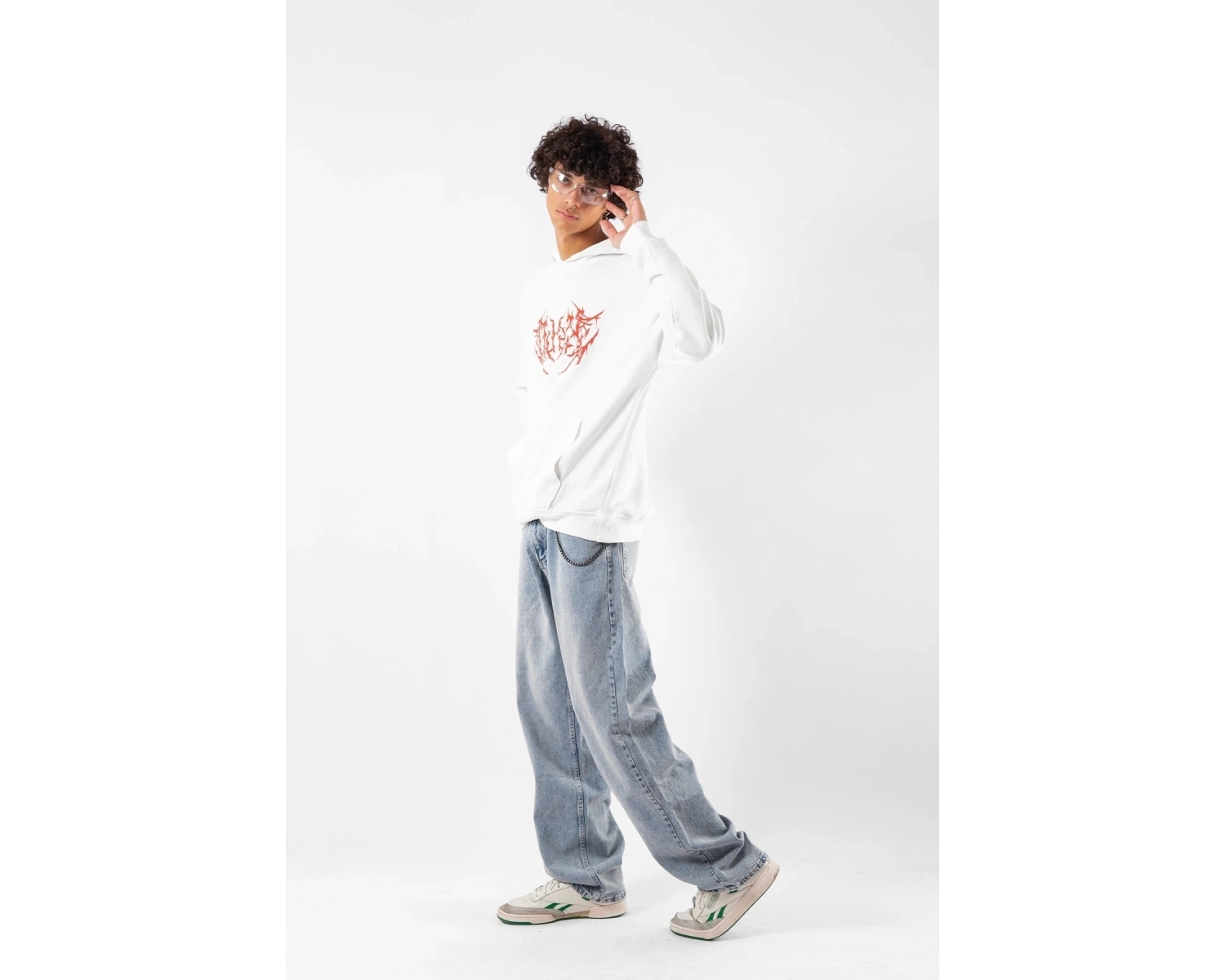 Kırmızı Dusk Baskılı Oversize Unisex Beyaz