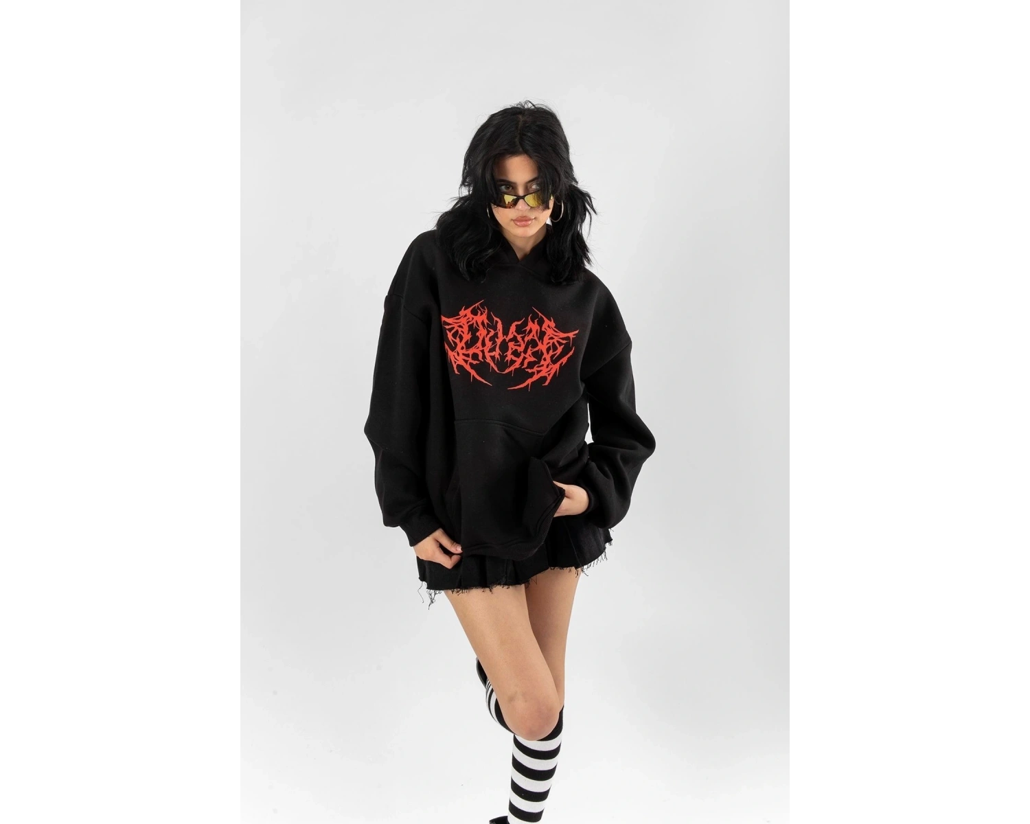 Kırmızı Dusk Baskılı Oversize Unisex Beyaz