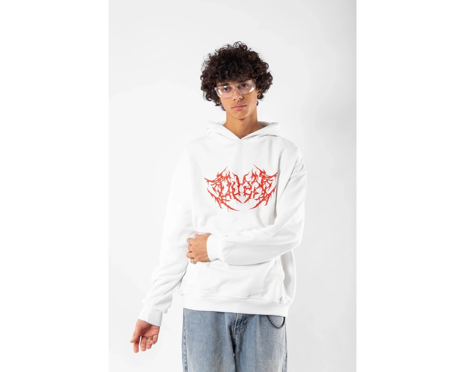 Kırmızı Dusk Baskılı Oversize Unisex Beyaz