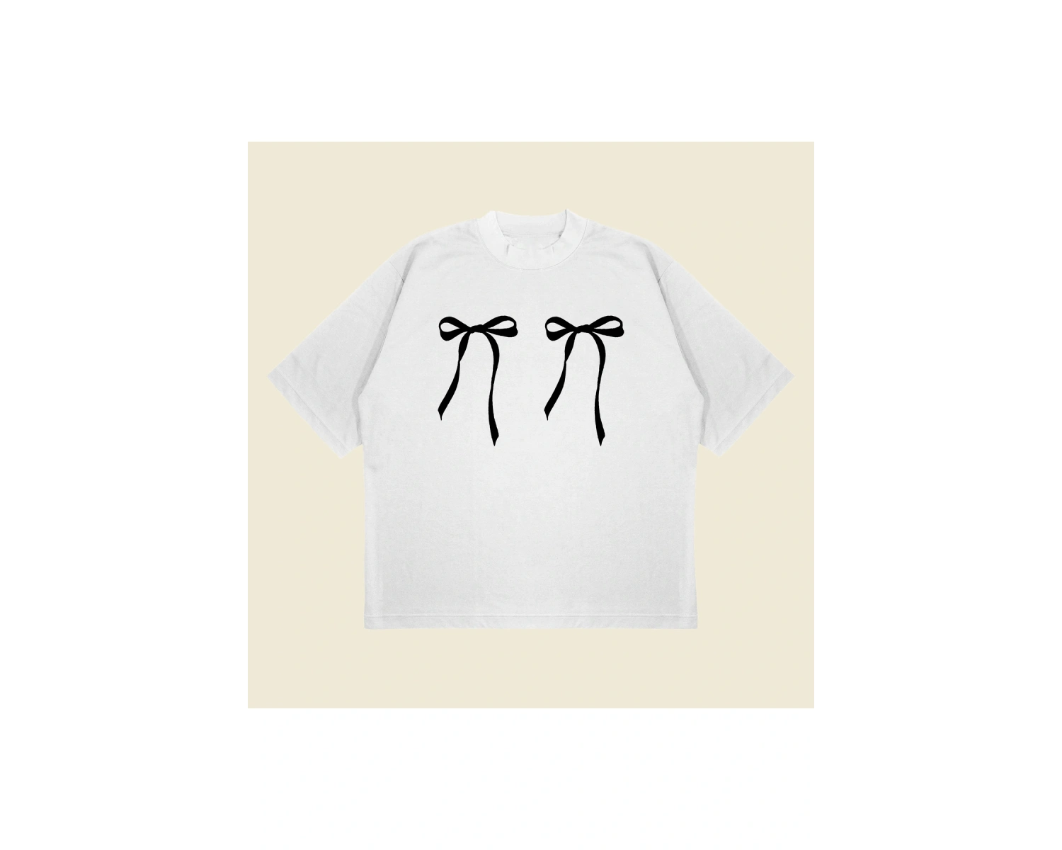 Kırmızı Fiyonk Baskılı Oversize Unisex Pamuklu Nefes Alan Kalın Kumaşlı