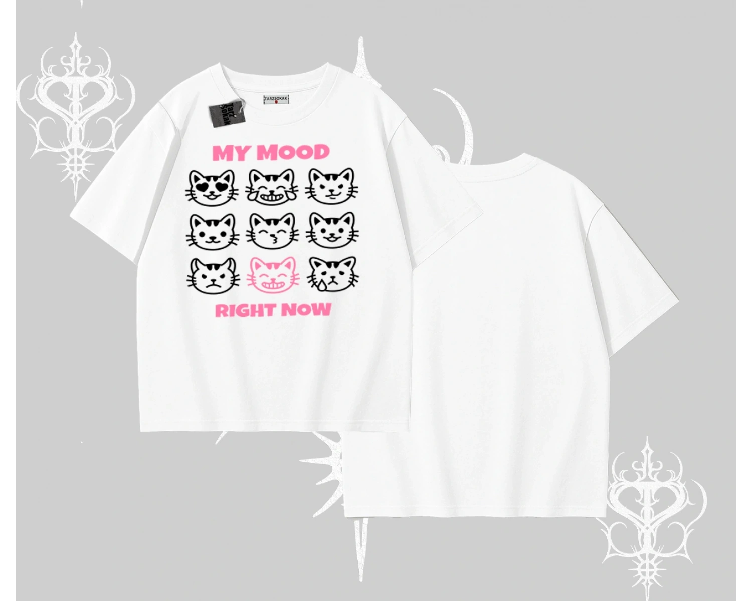 Kitti Sweet Mini Logo Baskılı Oversize Crop Tshirt