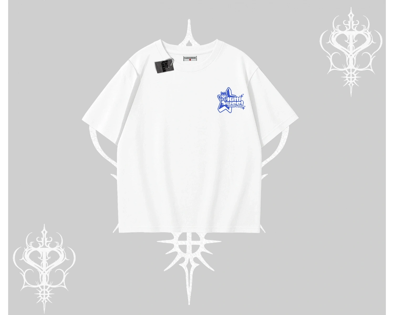 Kitti Sweet Mini Logo Baskılı Oversize Crop Tshirt