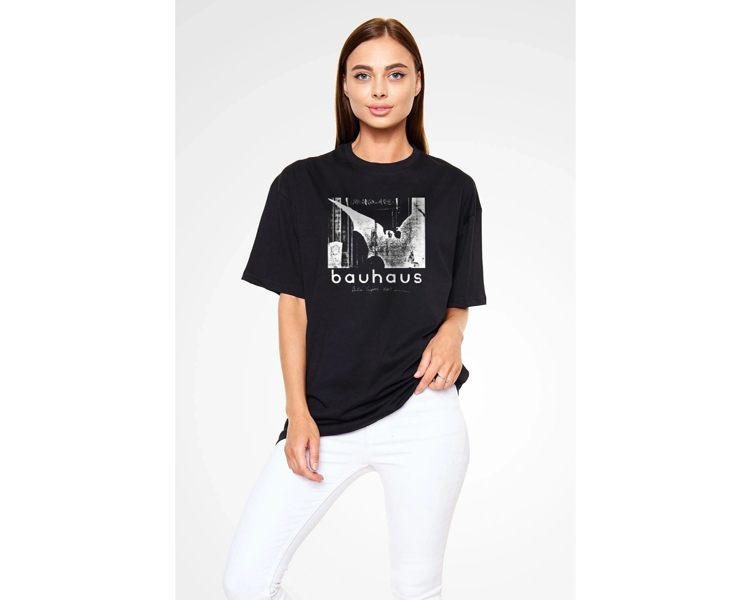 Ko Buta Bauhaus Baskılı Unisex Siyah Oversize Tişört Os55128