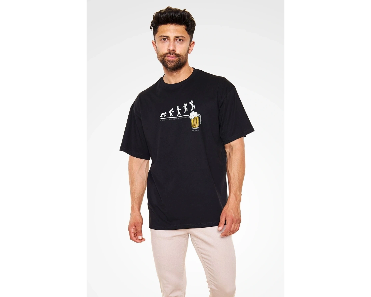 Ko Buta Bira Evrimi Baskılı Unisex Oversize Tişört - Tshirt Os20103