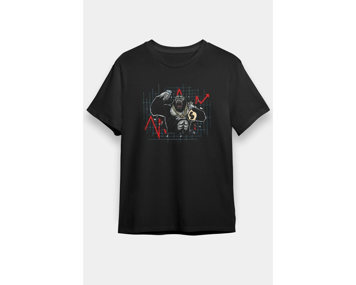 Ko Buta Borsacı Goril Baskılı Unisex Siyah Tişört T14368