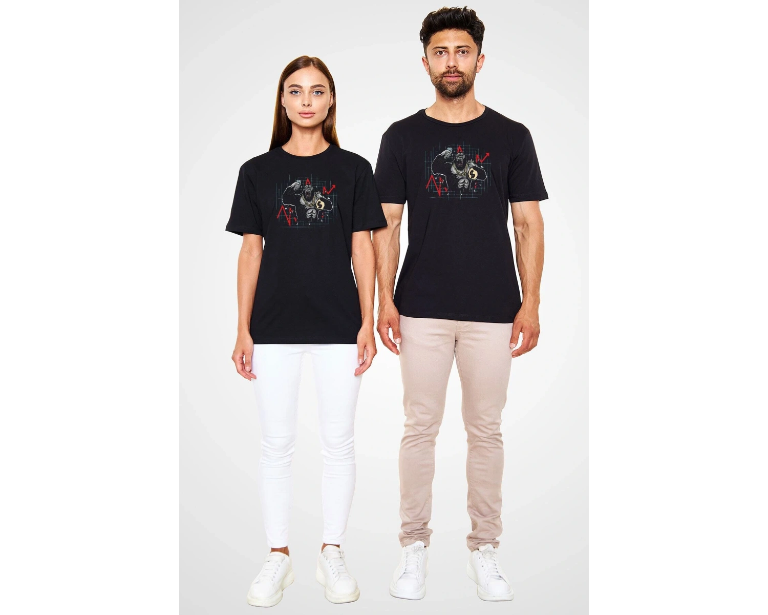 Ko Buta Borsacı Goril Baskılı Unisex Siyah Tişört T14368