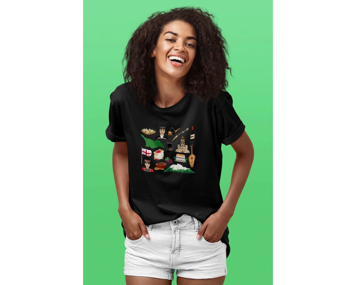 Ko Buta Gürcistan Baskılı Unisex Siyah Tişört To17457