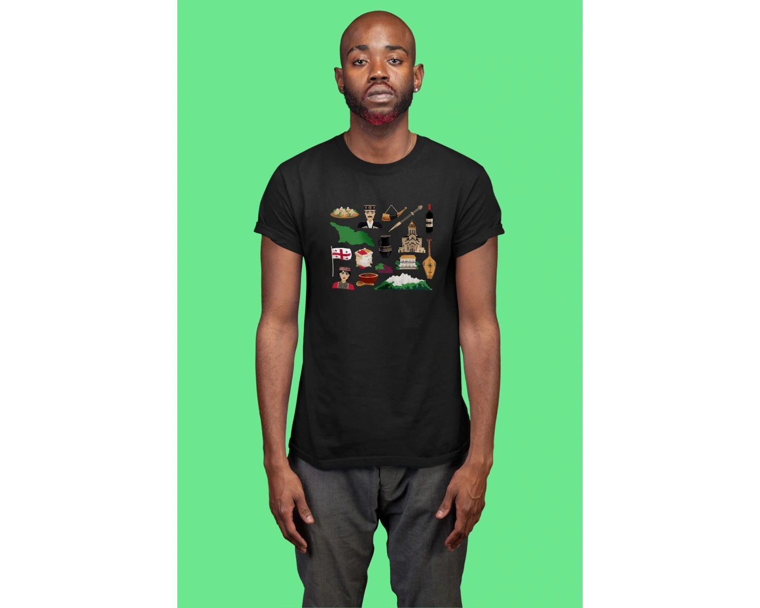 Ko Buta Gürcistan Baskılı Unisex Siyah Tişört To17457