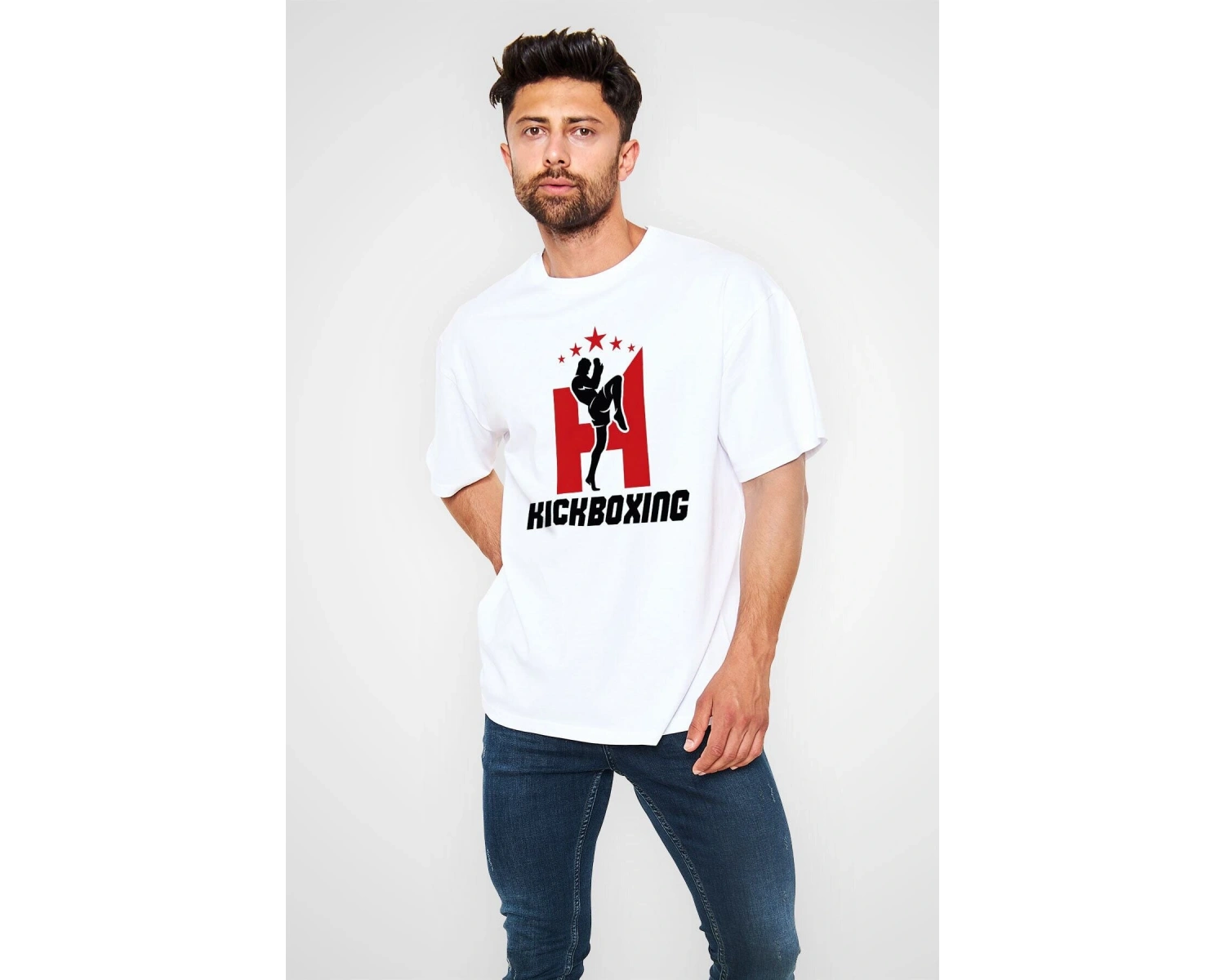 Ko Buta Kick Boks Beyaz Unisex Oversize Tişört T-shirt Os7894