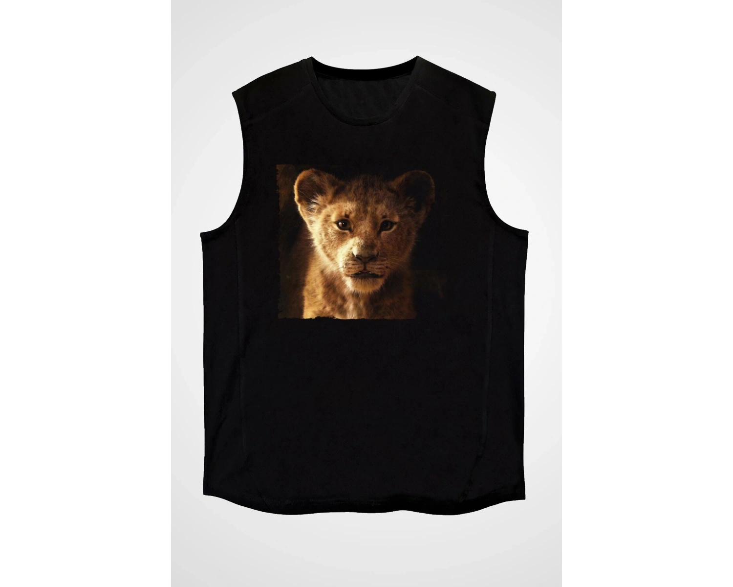 Ko Buta Unisex Aslan Kral Baskılı Siyah Kolsuz T-shirt Kk19383