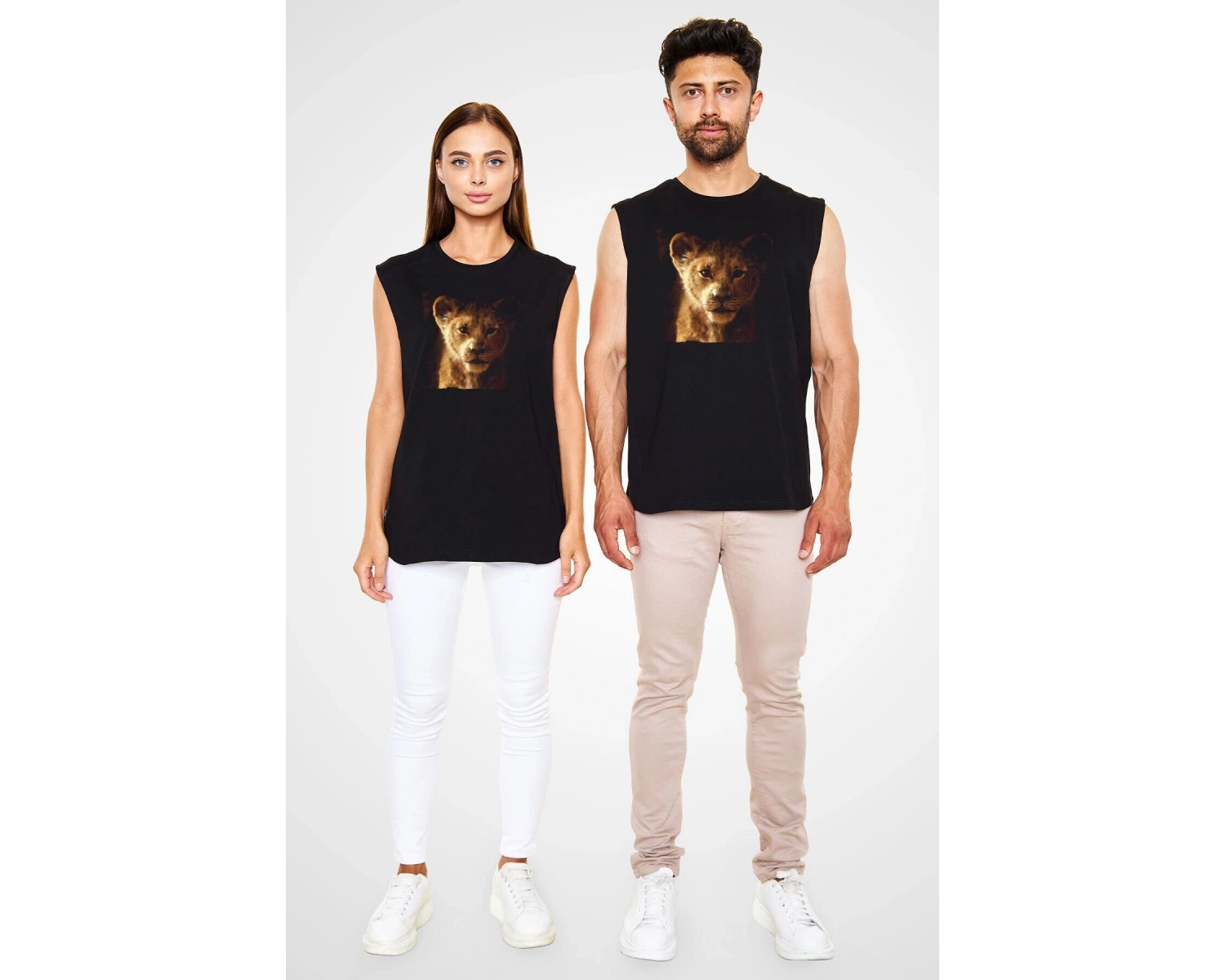 Ko Buta Unisex Aslan Kral Baskılı Siyah Kolsuz T-shirt Kk19383