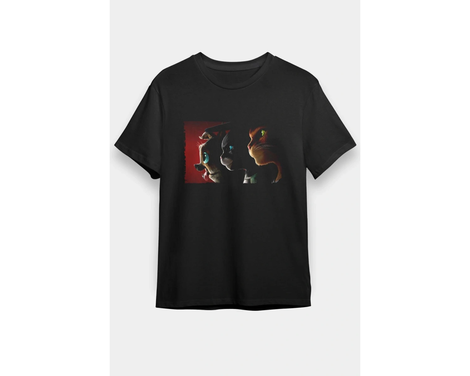 Ko Buta Unisex Çizmeli Kedi (PUSS İN BOOTS) Baskılı Siyah T-shirt T19458