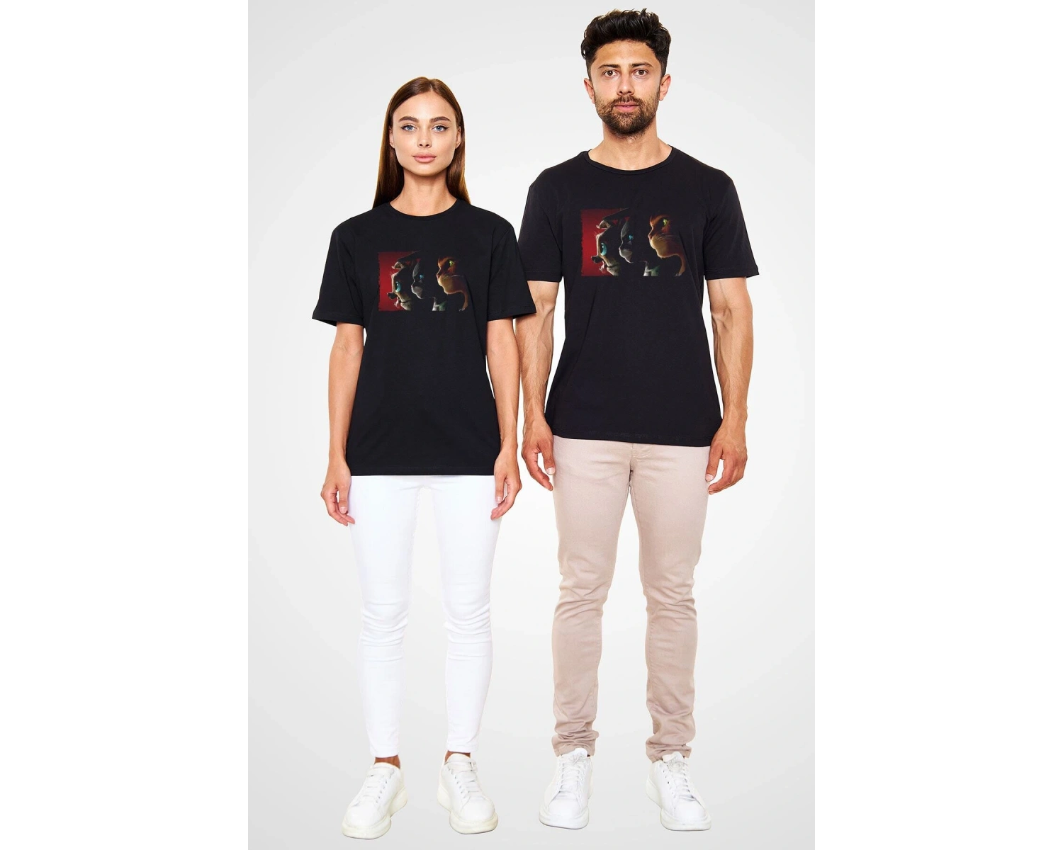 Ko Buta Unisex Çizmeli Kedi (PUSS İN BOOTS) Baskılı Siyah T-shirt T19458