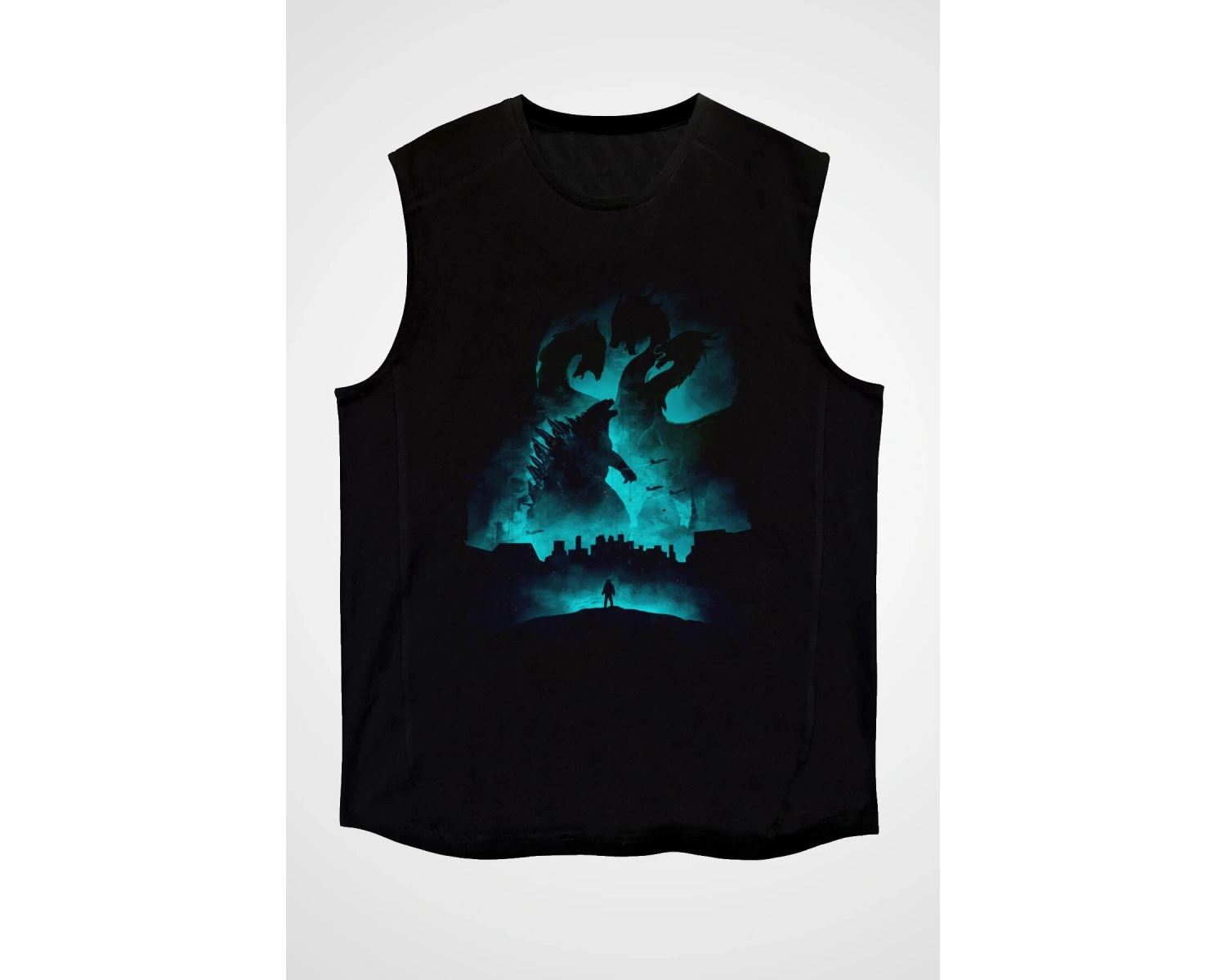 Ko Buta Unisex Godzilla Iı Canavarlar Kralı Baskılı Siyah Kolsuz T-shirt Kk19514