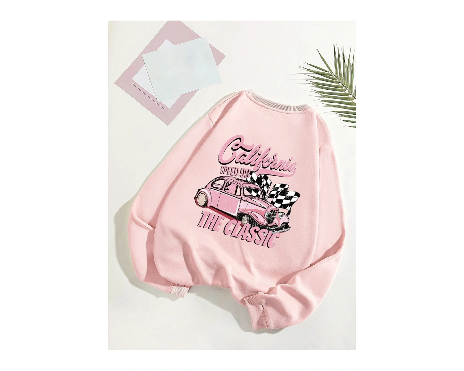 KOD ADR-SHEN EZwear Car And Letter Graphic Thermal Lined Sweatshirt