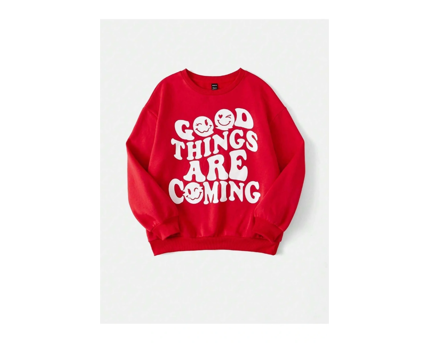 KOD ADR-SHEN EZwear Dopamine Dressing Slogan & Cartoon Face Print Drop Shoulder Sweatshirt
