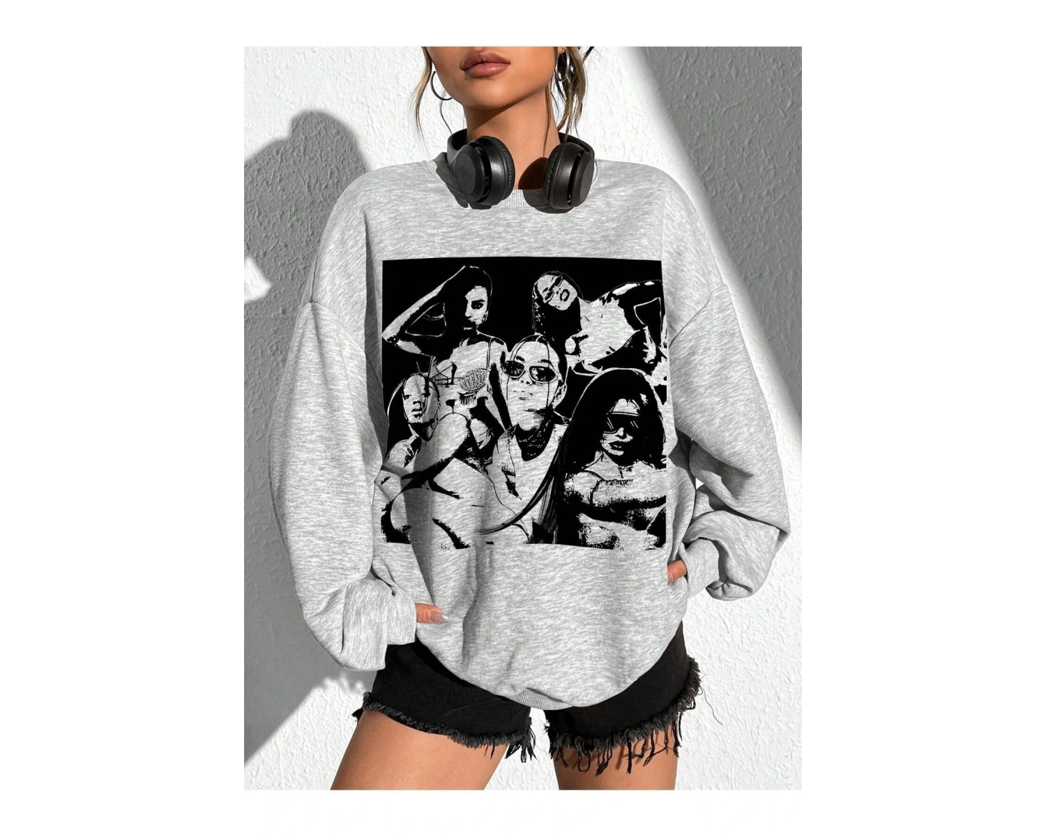 KOD ADR-SHEN EZwear Figure Graphic Drop Shoulder Oversized Sweatshirt Gri