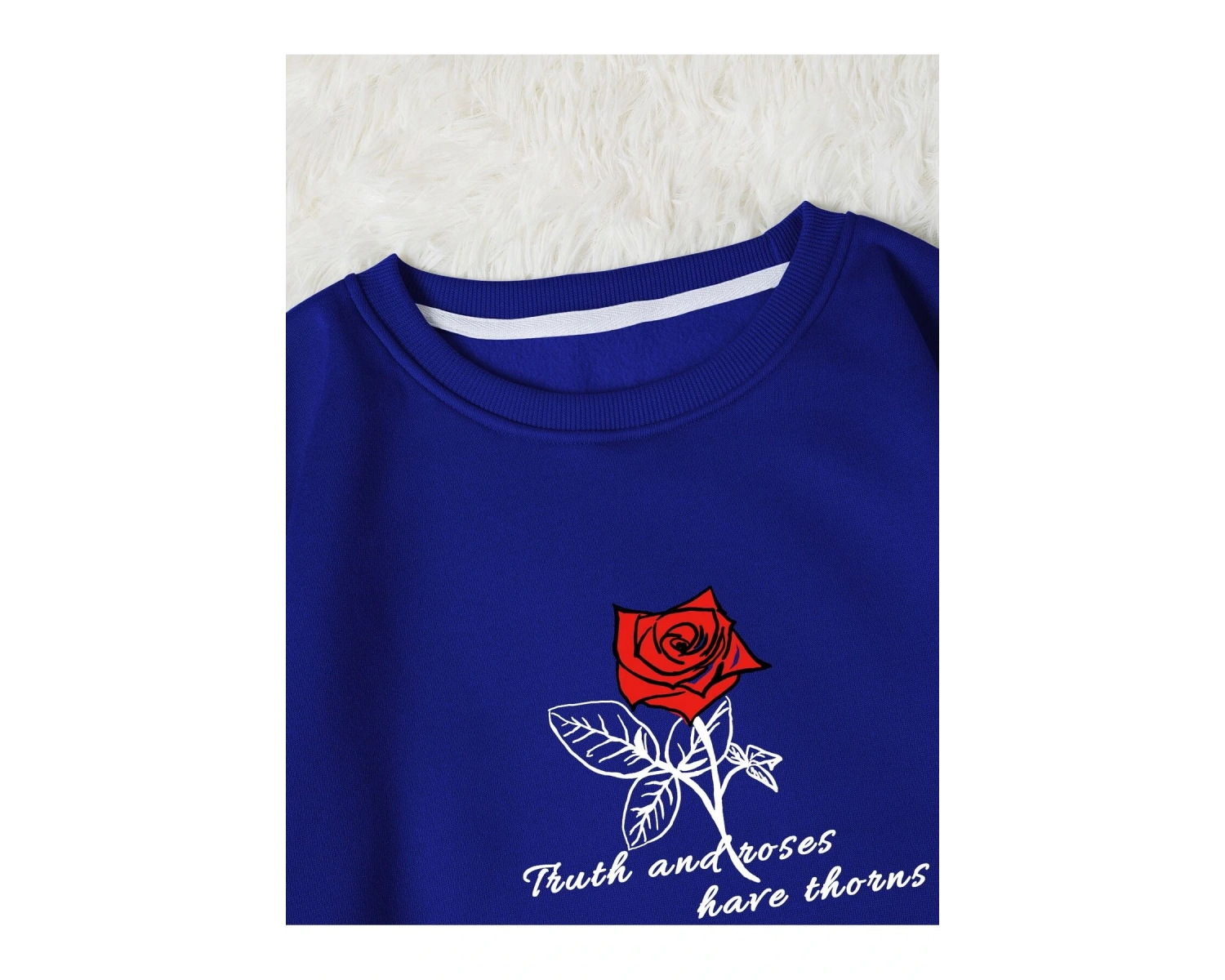 KOD ADR-SHEN EZwear Rose & Slogan Graphic Thermal Pullover
