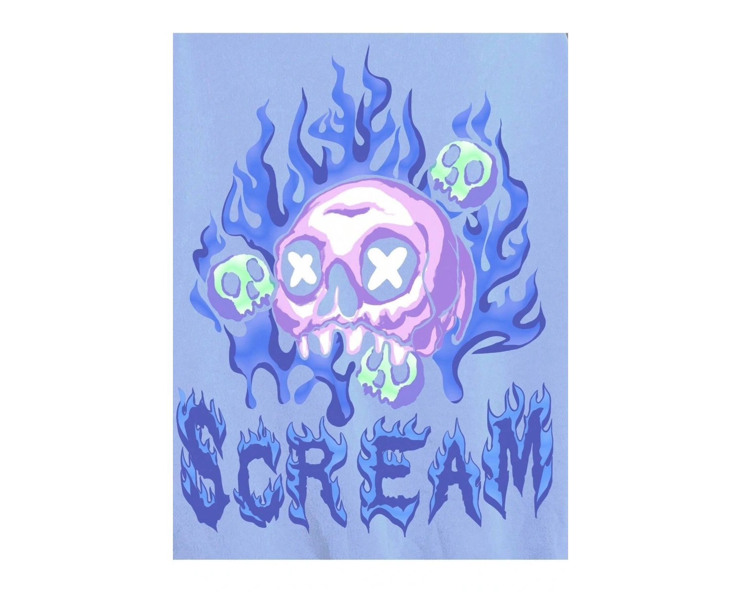 KOD ADR-SHEN EZwear Skull & Fire Print Drop Shoulder Sweatshirt BEBE MAVİ