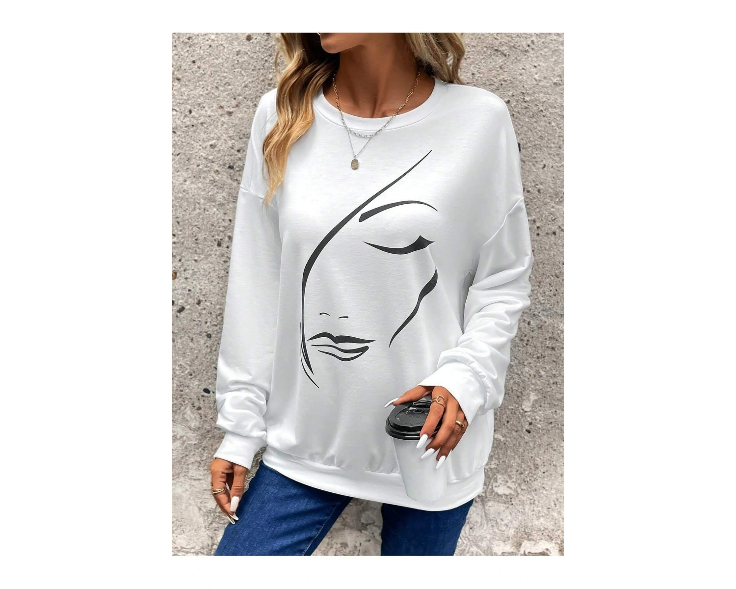 KOD ADR-SHEN LUNE Figure Graphic Drop Shoulder Sweatshirt Beyaz