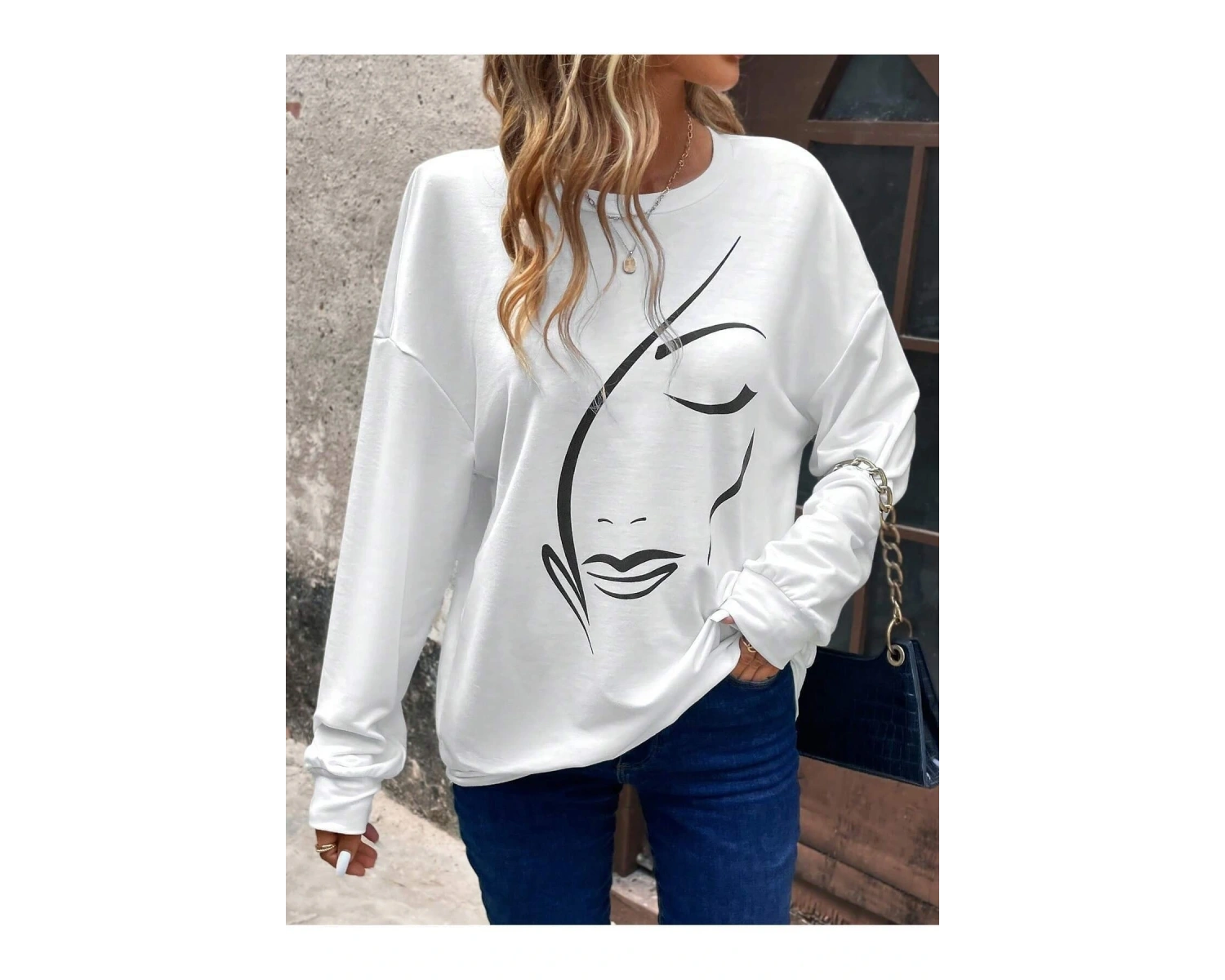 KOD ADR-SHEN LUNE Figure Graphic Drop Shoulder Sweatshirt Beyaz
