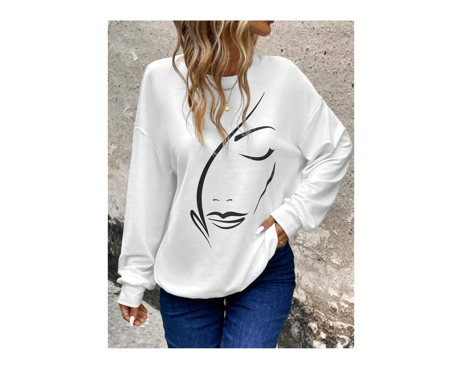 KOD ADR-SHEN LUNE Figure Graphic Drop Shoulder Sweatshirt Beyaz