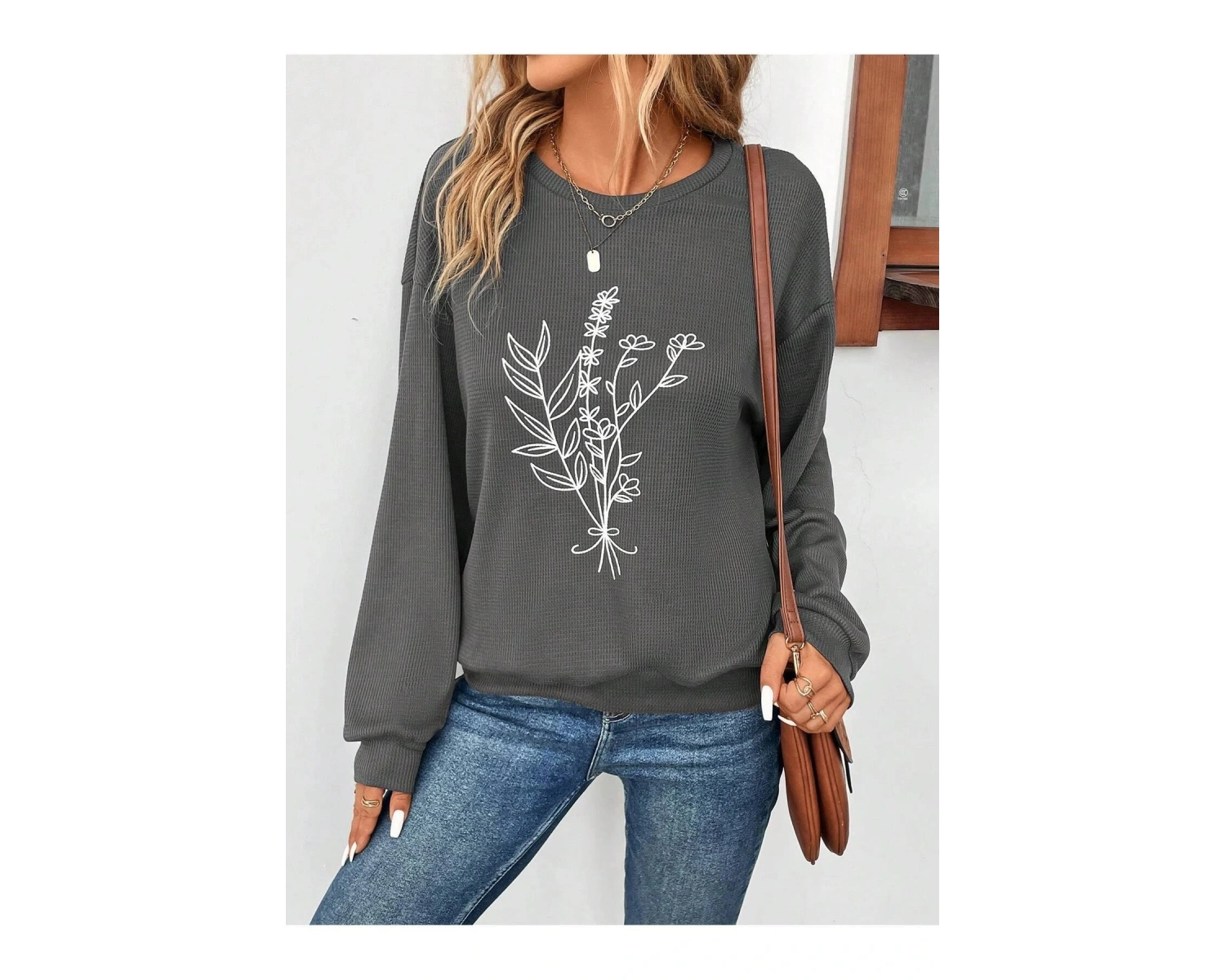 KOD ADR-SHEN LUNE Floral Print Drop Shoulder Sweatshirt Gri