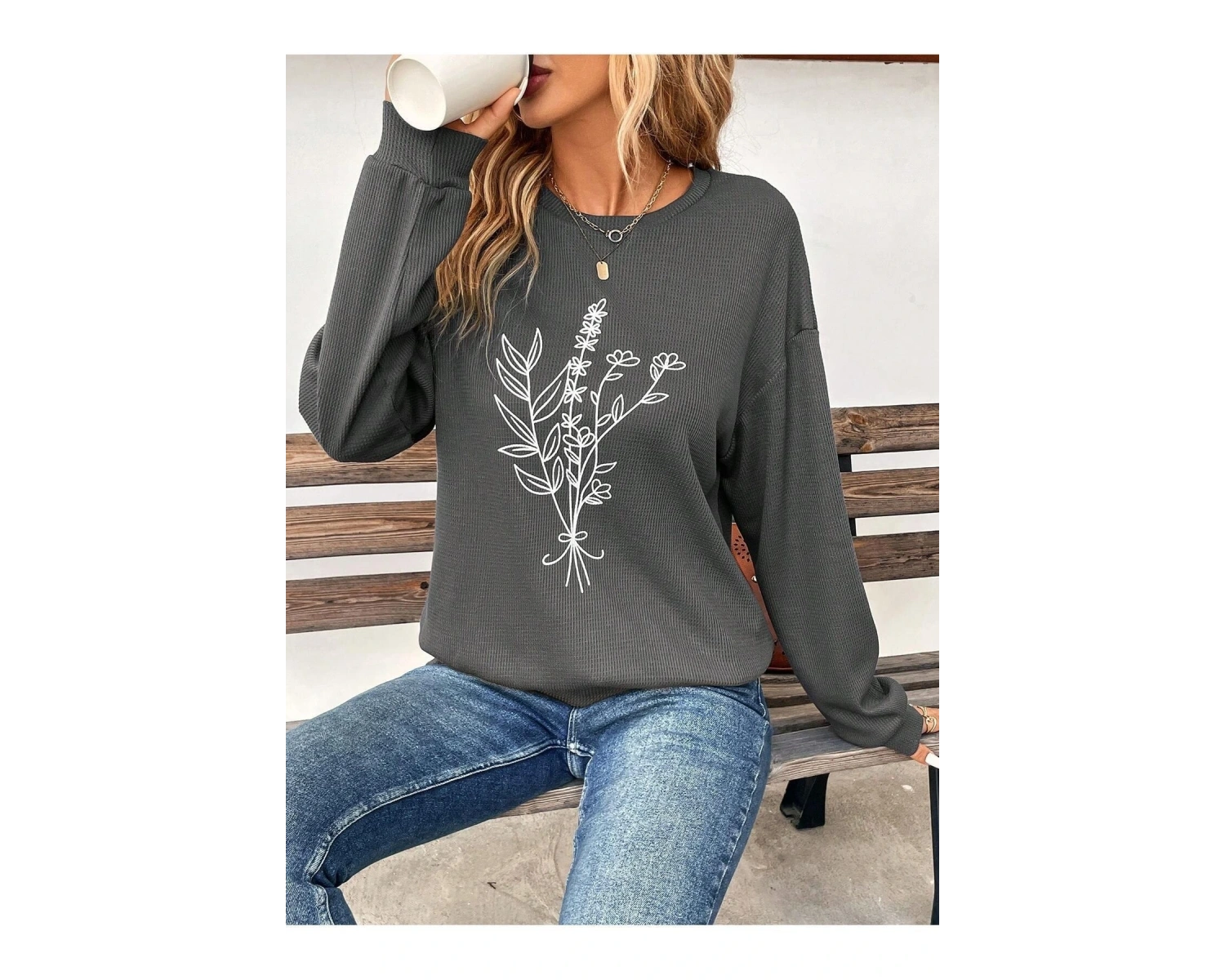 KOD ADR-SHEN LUNE Floral Print Drop Shoulder Sweatshirt Gri