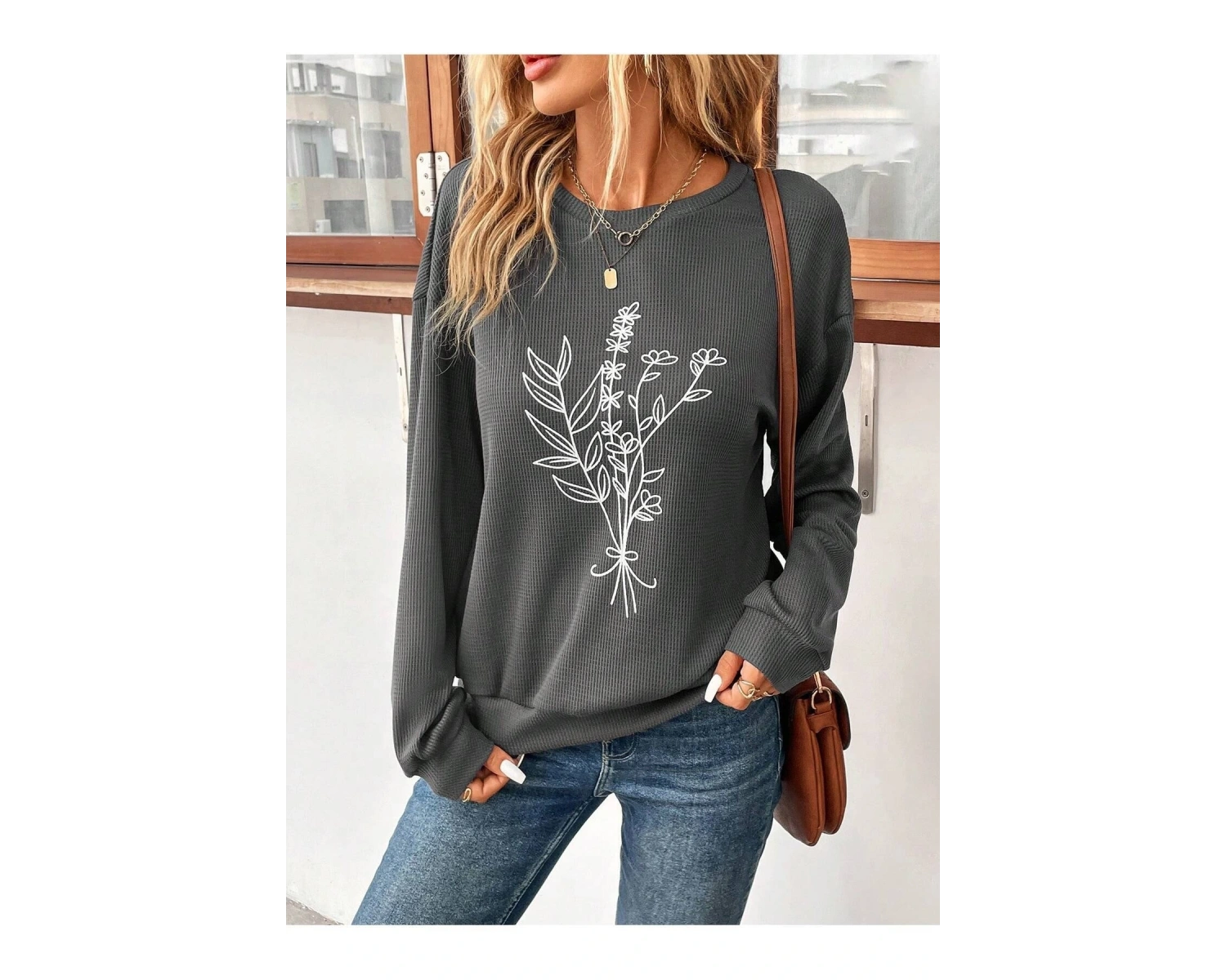 KOD ADR-SHEN LUNE Floral Print Drop Shoulder Sweatshirt Gri