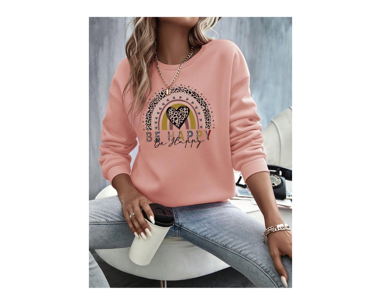 KOD ADR-SHEN LUNE Heart And Letter Graphic Drop Shoulder Sweatshirt