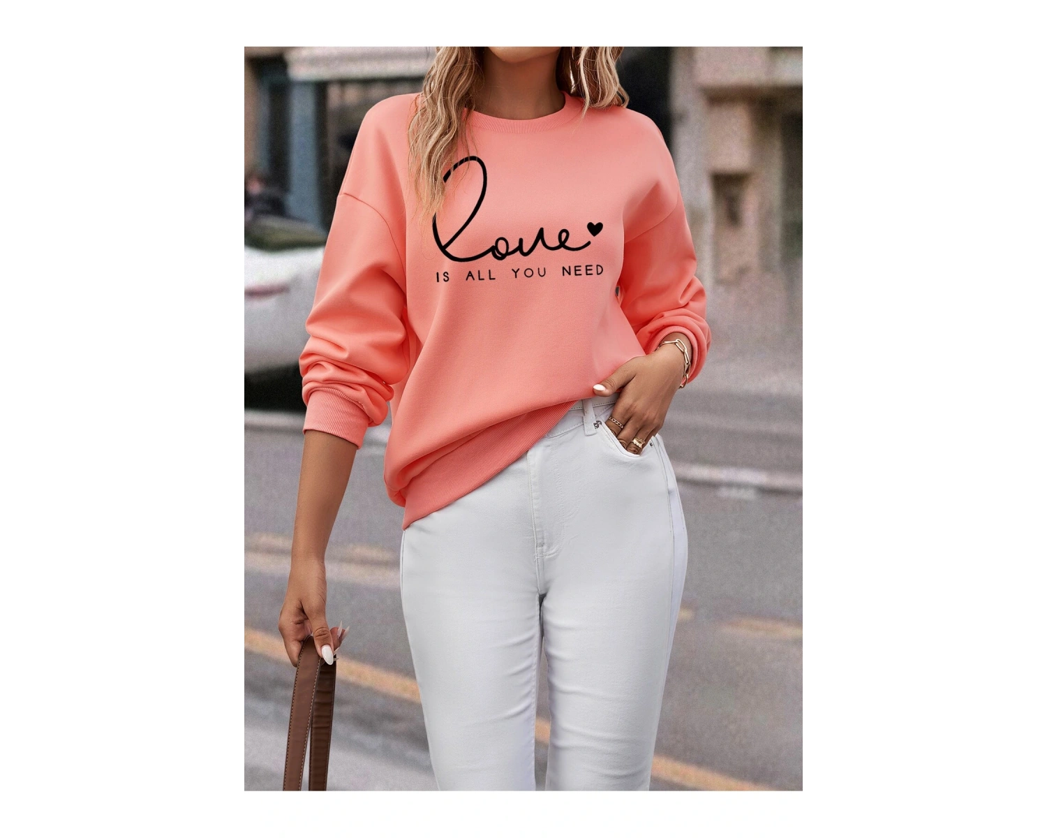 KOD ADR-SHEN LUNE Heart And Slogan Graphic Drop Shoulder Sweatshirt Pembe