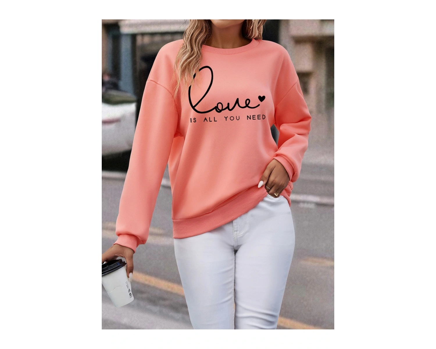 KOD ADR-SHEN LUNE Heart And Slogan Graphic Drop Shoulder Sweatshirt Pembe