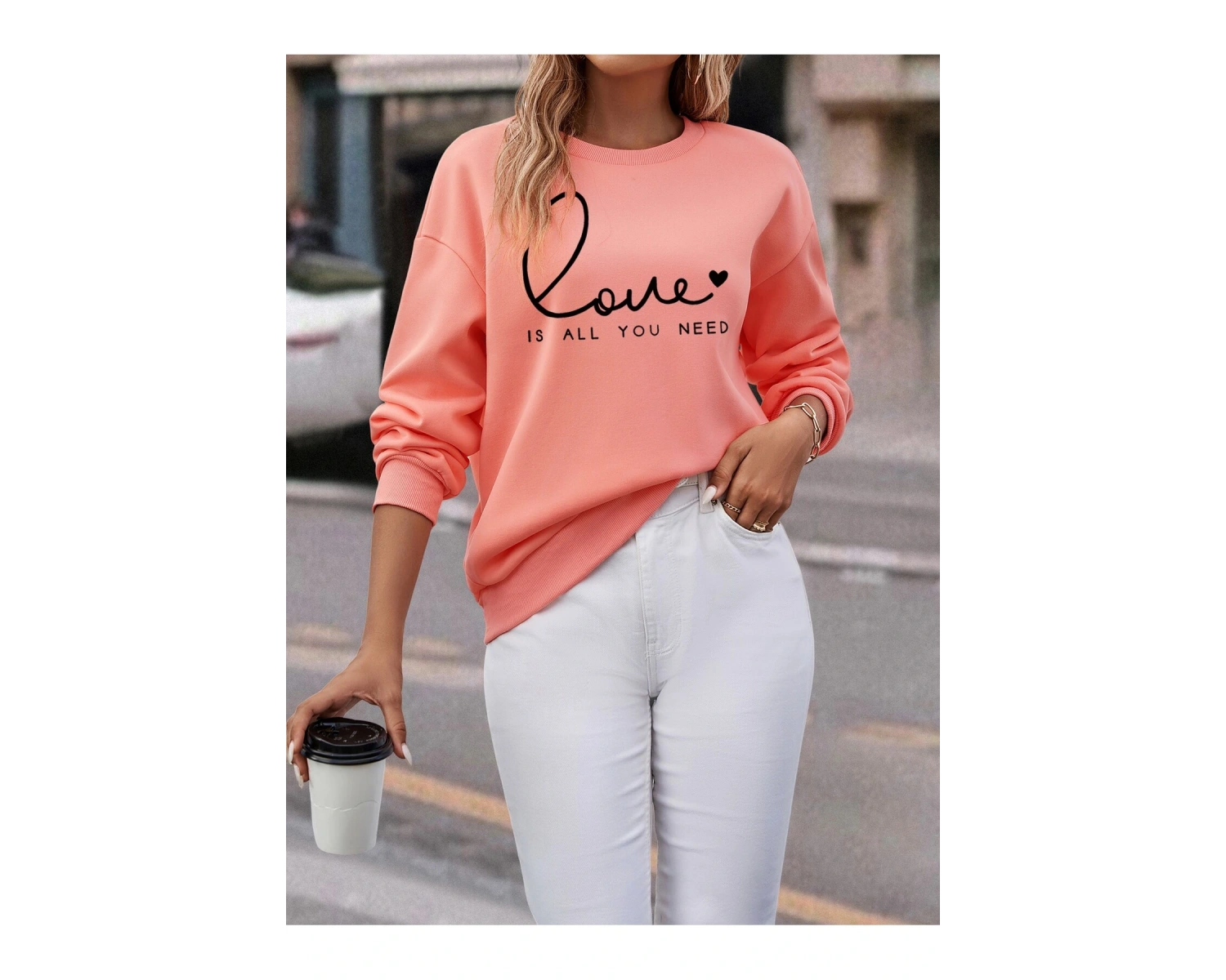 KOD ADR-SHEN LUNE Heart And Slogan Graphic Drop Shoulder Sweatshirt Pembe