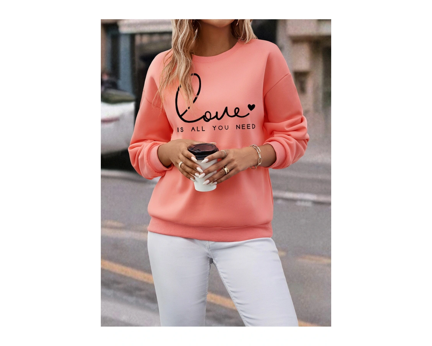 KOD ADR-SHEN LUNE Heart And Slogan Graphic Drop Shoulder Sweatshirt Pembe