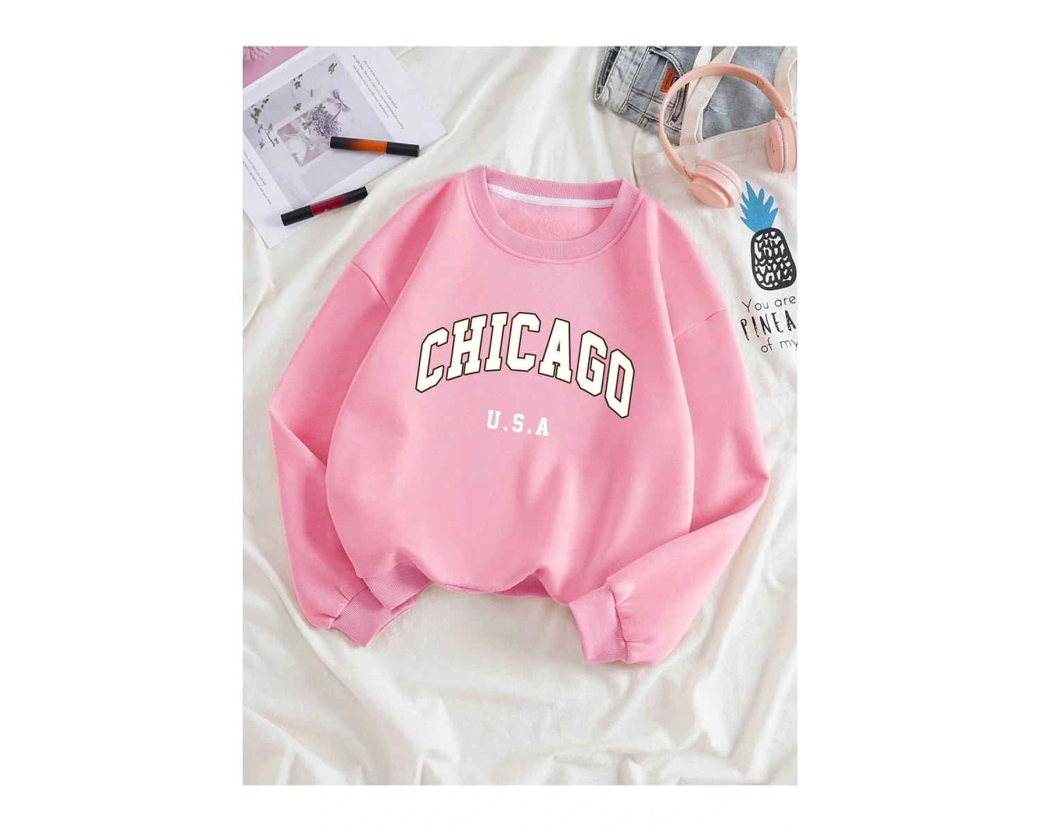 KOD ADR-SHEN Qutie Letter Graphic Thermal Lined Sweatshirt